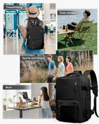 WONHOX Travel Backpack Women,Carry On Backpack Flight Approved 18x14x8 inches Bag Spirit Airlines Personal ltem,College Sports Hiking Rucksack Waterproof Casual Daypack Laptop Blackpack Men,Black