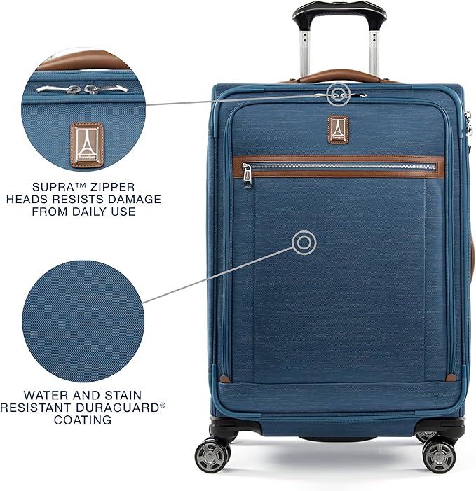 Travelpro Platinum Elite Softside Expandable Luggage, 8 Wheel Spinner Suitcase, TSA Lock, Men and Women, Coastal Blue, 2-Piece Set (21/25)