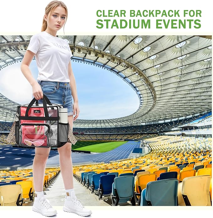 MAY TREE Clear Bag for Stadium Events, 12x6x17 Clear Tote Bag with Removable Strap, Transparent Bag for Concert Sports Gym, Beige Cube-Strap