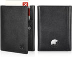 Polare Napa Leather Pilot Wallet Passport Holder RFID Blocking Tri-fold Travel Cover Document Organizer for Aviation Professionals (Black with AirTag Slot)