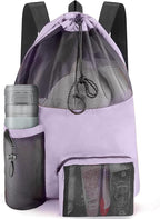 HOHOM Swim Mesh Beach Bag, Waterproof Gym Bags for Women and Men, Large Pool Bag Swimming Gear Drawstring Backpack