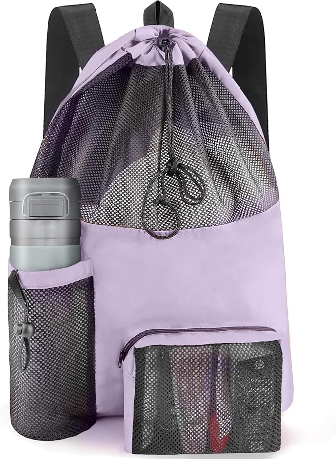 HOHOM Swim Mesh Beach Bag, Waterproof Gym Bags for Women and Men, Large Pool Bag Swimming Gear Drawstring Backpack