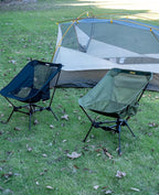 iClimb Ultralight Compact Camping Folding Beach Chair with Anti-Sinking Large Feet and Back Support Webbing (Black - Triangular Frame - 2PC)