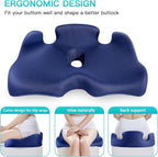 Benazcap X Large Memory Seat Cushion for Office Chair Sciatica & Back Pain Relief Memory Foam Firm Coccyx Pad for Car, Wheelchair, Gaming Chair and Desk Chair, Blue