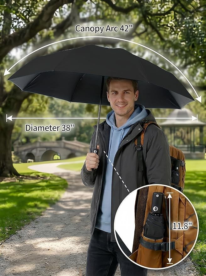 BAODINI Compact Travel Umbrella Small Windproof Auto Open Close for UV Sun Protection UPF 50+ and Rain Fits Backpack Purse & Suitcase