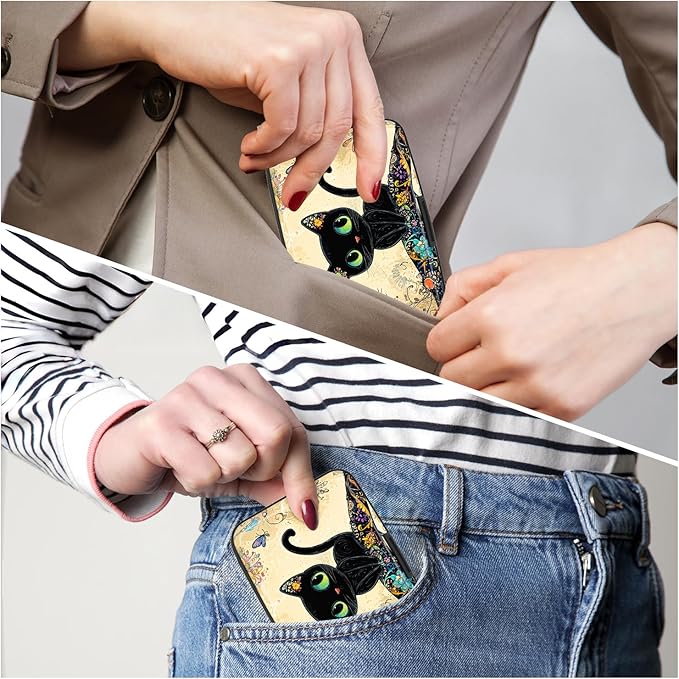 Credit Card Holder, Mini Aluminum Card Wallet RFID Blocking Slim Metal Hard Card Case for Women Men, Cat on Branch