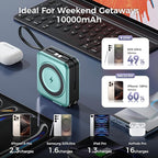 6-in-1 Magnetic Wireless Portable Charger 10000mAh – 22.5W Fast Charging with AC Wall Plug Built-in USB-C & Lightning Cables for iPhone 17/16/15/14/13/12, Android & Samsung(Green)