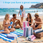 Hahafelt 12 Sets Striped Beach Towels Summer Gift Set 30" x 60" with Cards Organza Bags & Jute Rope, Quick Dry Large Pool Bath Towels Multi-Color for Summer Beach Gifts Swimming Pool Travel Hotel