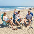 SUNNYFEEL Low Beach Chair, 5-Position Lay Flat Reclining, Backpack Portable Folding Chair with Cooler Bag & Cup Holder, Heavy Duty 350 LBS, Compact for Beach, Camping, Travel