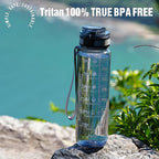 OLDLEY Water Bottle, 32oz Motivational Sports Water Bottle with Time Marker - Times to Drink - Tritan, BPA Free, Wide Mouth Leakproof,Anniversary Birthday Gifts for Men Women,Smoke Grey (1 Bottle)