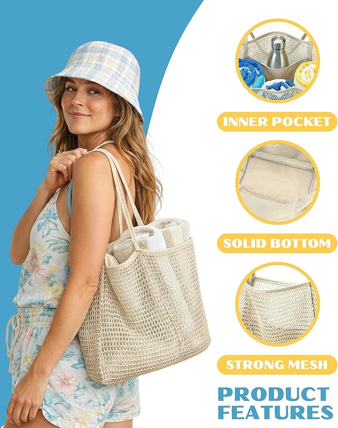 Beach Tote Bag for Women – Waterproof Mesh Tote Bag, Large Capacity Sandproof Beach Bags for Travel