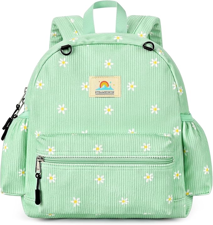 STEAMEDBUN Corduroy Toddler Backpack for Girls 2-4: Kids backpack for Boys Girls - 12 inch Preschool Kindergarten Backpacks - Daisy