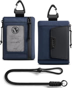 VULKIT RFID Blocking Lanyard Wallet for Men and Women, Nylon Neck Wallet with ID Window, Zipper Pouch and Keychain, Magnetic Pocket for Hiking, Fishing and Outdoor Activities, Navy Night