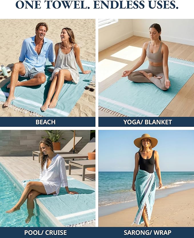 LANE LINEN Oversized Beach Towel - Beach Towels 4 Pack, Pre-Washed Pool Towel, Extra Large Beach Towel, Quick Dry & Sand Free, Lightweight Travel Towel, 39"x71" - Hunter Green