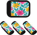 4 Pack Flowers Luggage Handle Wrap, Detachable Luggage Tag, Neoprene Suitcase Wrap with Comfort Grip & Bright Identifier for Suitcase, Travel Bag, Sports Bag