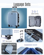 LIGHT FLIGHT Luggage Sets, 3 Piece Durable Suitcase Set with Spinner Wheels, 3 Pcs Hard Shell Lightweight Luggage with TSA Lock, Large Checked Travel Suitcases, 20/24/28 Inch,Light Blue