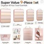 Veken 9/11 Set Compression Packing Cubes for Travel Essentials,Compressible Expandable Large Luggage Suitcase Organizer Bags for Clothing,Durable Space Saver Storage Bags with Toiletry Bags(Beige)