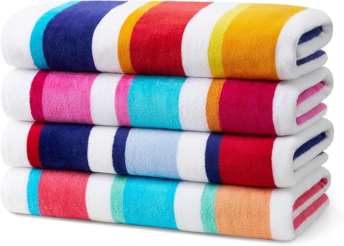 Kaufman - Joey Velour Colored Classic Multi-Color Stripe Beach & Pool Towel - Large 100% Combed Cotton Beach Towel - Soft & Absorbent Colorful Towels - 32" x 62" - 480 Pack