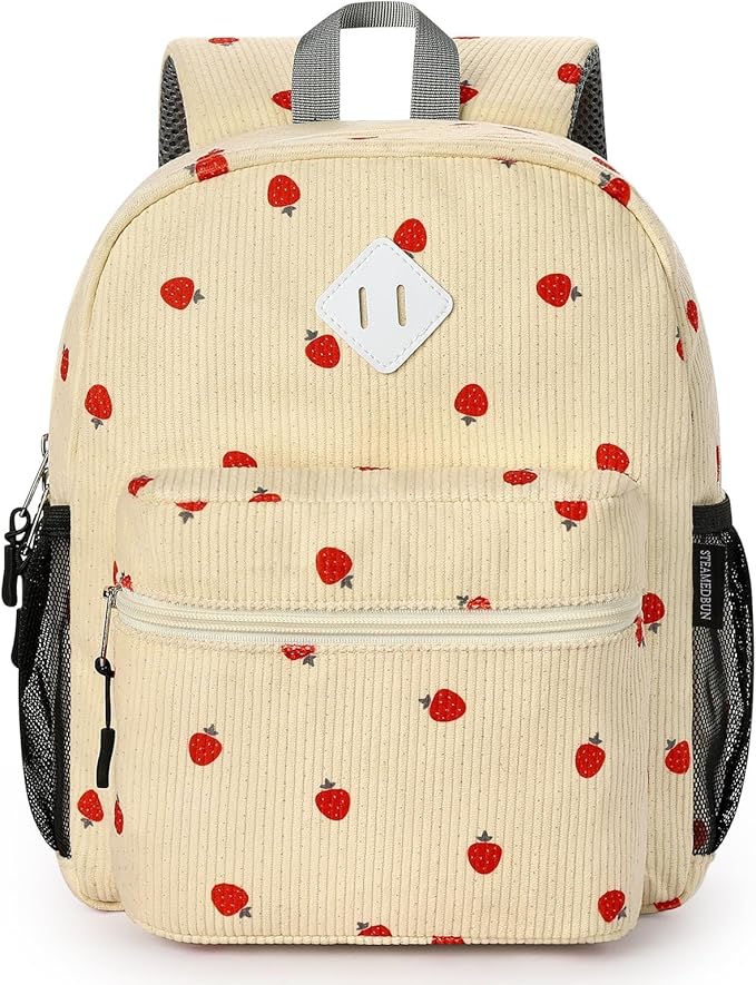 STEAMEDBUN Corduroy Toddler Backpack for Girls Boys 2-4, Kids Preschool Backpack for Kindergarten - Strawberry