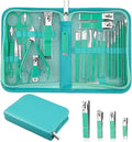 MINKINH Travel Manicure Set 26-Piece, Portable Nail Clippers Kit with PU Case, Carbon Steel Clippers, 410 Stainless Steel Grooming Tools, Hand Foot Facial Care for Luggage Backpack（Green）