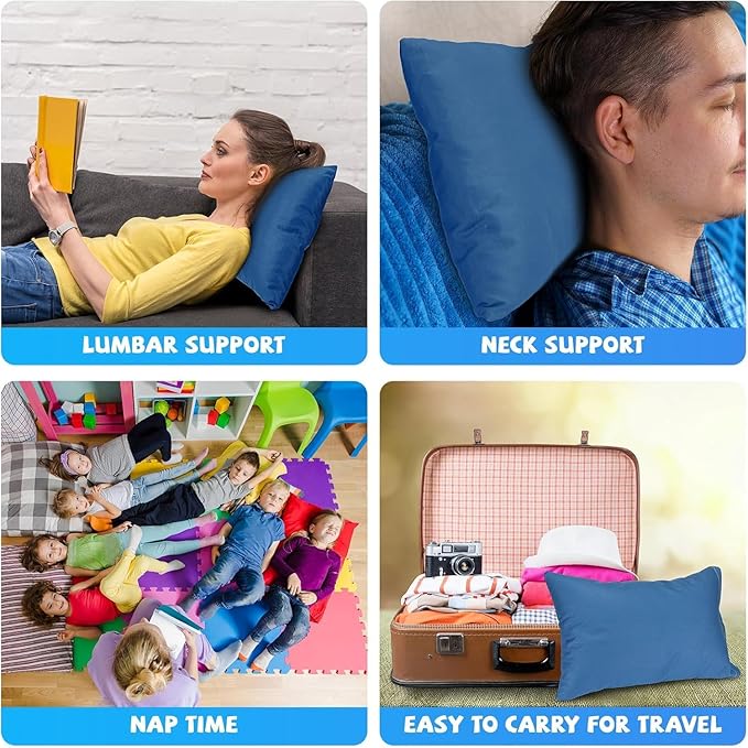 Kigley 12 Pack Mini Pillows for Daycare 9.1 x 13.8'' Small Travel Pillow Bulk Soft Breathable Cotton Pillow for Nap Travel Pet Neck Lumbar Purse Insert (Deep Blue)