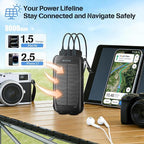 Portable Charger Solar Power Bank 20000mAh with USB-A and USB-C 5V/3A Output Port Black Battery Pack Compatible with iPhone, Samsung, Waterproof Emergency LED Flashlights Perfect for Camping, Hiking