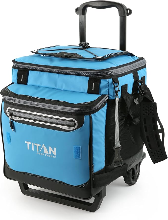 Titan by Arctic Zone Collapsible Wheeled Soft Sided Cooler with Detachable Rolling AT Cart, Insulated Bag with Leak Proof Lining, for Travel, Beach, Picnic, 60 Can Capacity