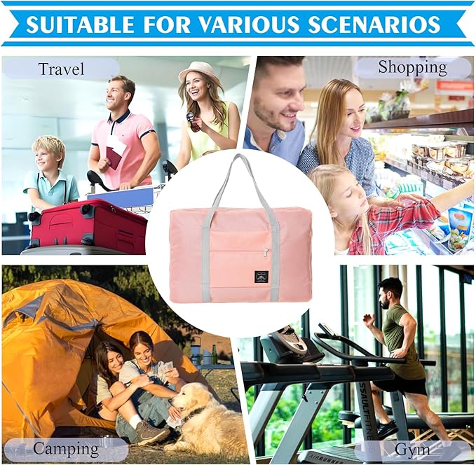 4PCS Foldable Travel Duffel Bag Tote Carry on Luggage Bag Spirit Airlines Personal item Sports Gym Bag Water Resistant Weekender Overnight Bags for Women and Men (Mix Colors)