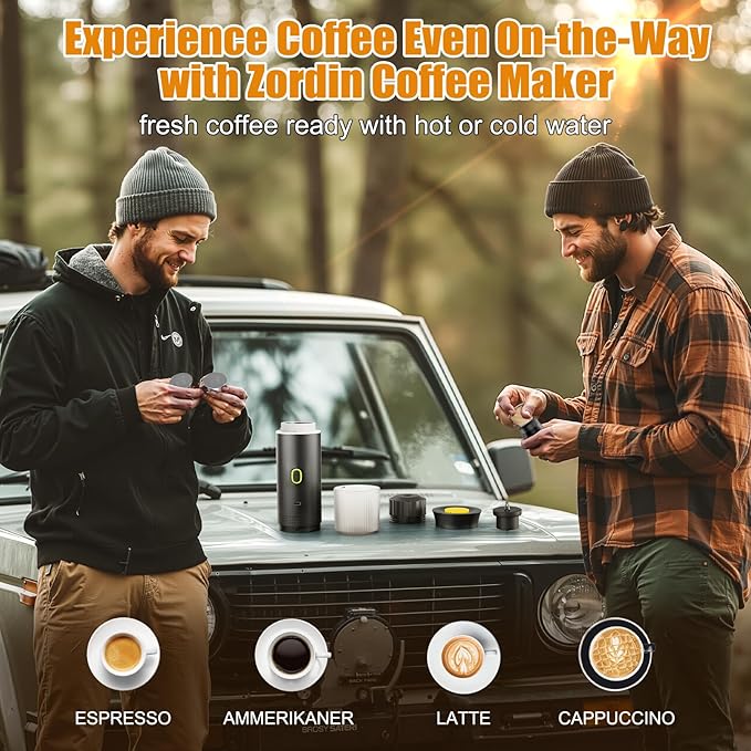 Portable Coffee Maker for Travel, 20 bar Mini Travel Car Espresso Machines, 3-in-1 Self-Heating Electric Espresso Maker, USB-C Ground Coffee & Capsule Pod(Ns&DG) RV, Hiking