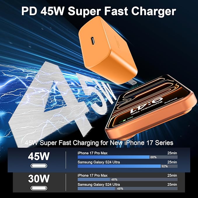 45W USB C Super Fast Charger Type C Charger Fast Charging Android Phone Charger Block with 10FT Type C Charging Cable for Samsung Galaxy S26 Ultra/S26/S26+/S25/S25 Ultra/S25+/S24 Ultra/S23 Ultra/S22