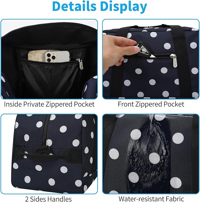 Apenze Small Gym Bag 14 inch lightweight Carry On Mini Duffel Bag for Travel Sport - Polka Dot Blue