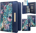 Passport Holder Cover,Traveling Passport Case Cute Navy Blue Passport Wallet for Women,Nebula