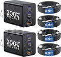 2 Pack 200W USB C Charger Block, Foldable 4-Port GaN5 Super Fast Charger USB C, Dual 65W Type C Charging Block, Laptop Fast Charging Adapter for MacBook Pro/Air, iPad, iPhone, Samsung Galaxy Black