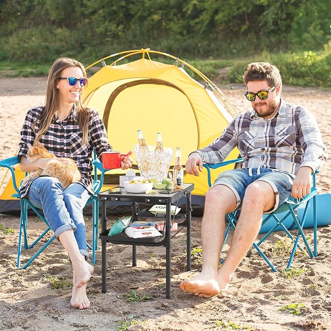 Titanker Folding Camping Table 2ft, Small Folding Camp Table Portable with 50% Extra Space, Small Picnic Table, Portable Beach Desk, Car Camping Essentials, Aluminum Light & Solid