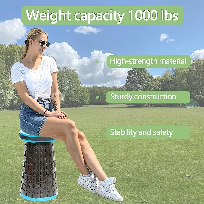 ALEVMOOM Upgraded XXL Collapsible Stool with Thick Cushion 19.7",1000lbs Max Weight,Wider & Taller Pop Up Seat, Heavy Duty Portable Retractable Folding Chair or Travel Foot Rest for Camping & Outdoors