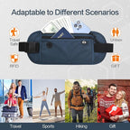 TRAVELSAFE Slim RFID Blocking Money Belt for Travel - Anti-Theft Hidden Passport Holder Waist Wallet with Secure Pouch for Cash, Credit Cards & Phone Safe (Navy Blue)