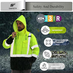 High Vis Rain Jacket, Rain Suits for Men Waterproof with Black Bottom, Class 3 Rain Coats for Men Interior Mesh, High Visibility Rain Gear, Removable Hood Orange (4XL/5XL)