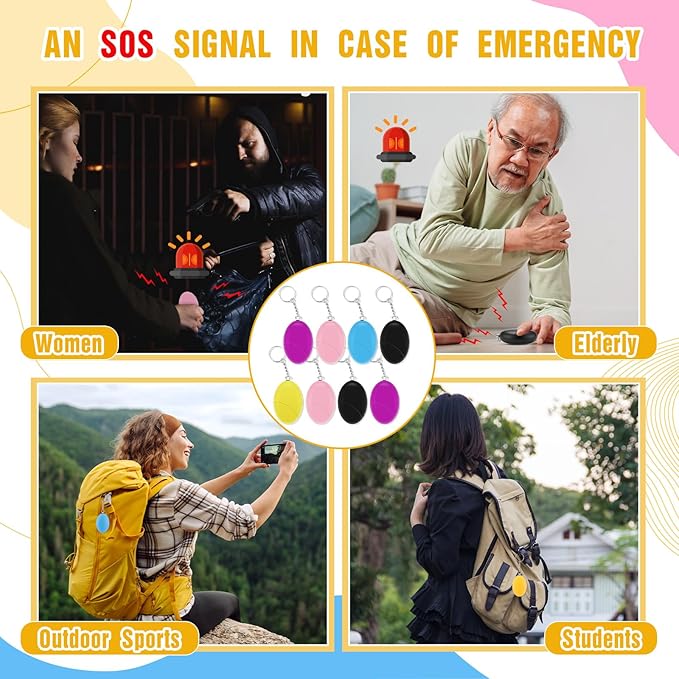 Tellegloww 8 Pcs Personal Safety Alarm for Women 120db Loud Sound Personal Siren Self Defense Keychain for Women Elderly Joggers Night Workers
