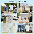Portable Travel Clothesline, Windproof Clothes Laundry Line with Clothespins & Hang Holes, Indoor & Outdoor Clothes Drying Rope for Hotel, Backyard,Cruise Ships, Camping (Yellow, 12.5 Ft)