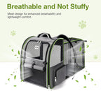 Large Cat Backpack Carrier Expandable Pet Carrier Backpack for Small Dogs Medium Cats Fit Up to 18 Lbs,Dogs Foldable Puppy Backpack Carrier for Travel, Hiking,Grey with Green Edge,L