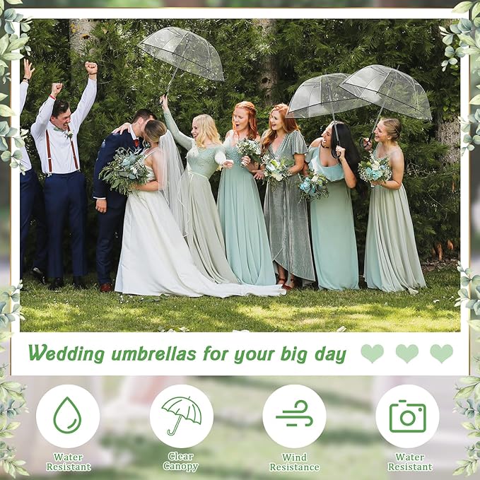 Dansydaisy 12 Pcs Wedding Favors for Guest Umbrella Gifts Bulk 52 Inch Large Dome Rain Windproof Stick Umbrellas with Thank You Tags and Rope Guest Souvenirs for Wedding Party Bridal Favors