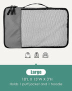 WTREE 4-Piece Packing Cubes Travel Accessories Set for Suitcases - Luggage Organizer Bags with Double Zipper - Mesh Top - Large - Dark Grey