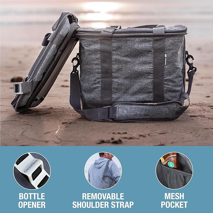 CleverMade Tahoe Collapsible Cooler Bag – Medium Portable Cooler Bag for Travel, Foldable Insulated Cooler for Beach, Picnic & Road Trips, Holds Up to 30 Cans, Leakproof Soft Carry Cooler - Gray