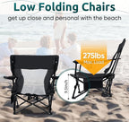 HaSteeL Folding Beach Chair Set of 2, Foldable Black Camping Chairs for Outside, Low Beach Chair Portable for Adults Fishing, Picnic, Outdoor BBQ, Travel, Sports, Cup Holder & Storage Bag