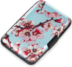 Mayski Credit Card Holder, RFID Blocking, Aluminum Alloy Hard Case, Small Mini Business Metal Wallet for Women Men, Peach Blossom