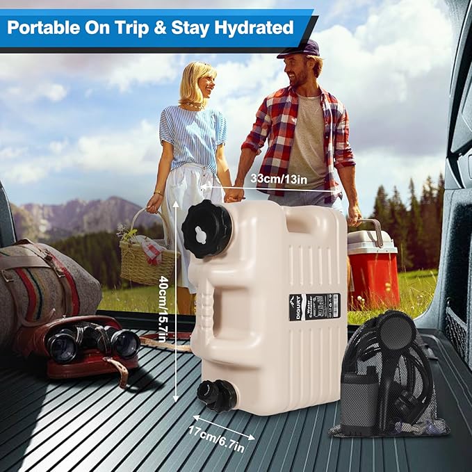 Digury Portable Camping Shower with 5 Gallon Water Jug, 6000mAh Rechargeable Outdoor Camping Shower Kit, IPX7 Waterproof Pump BPA Free Water Containers Camp Essentials