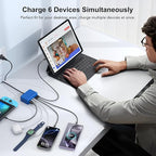 [2026 Updated] USB C Fast Charger, 100W GaN 6 Port Type C Charging Station Hub Block Cube, USB C Wall Charger Power Strip Adapter Plug for iPad iPhone 17 16 15 14 Pro Max Pixel Note Galaxy, 5ft Cord