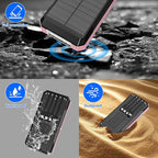 Solar Power Bank 49800mAh, Portable Charger with Built-in 4 Cables, 22.5W Fast Charging Solar Panel Charger for Traveling, Camping and Emergency(Pink)