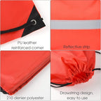 KUUQA 12 Pcs Red Drawstring Backpacks with Reflective Strips - Polyester, 15.7" x 13.4", Ideal for Yoga, Sport, Travel