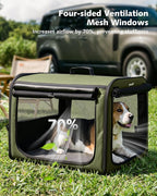 Large Dog Car Carrier Light Weight, 27×20.5×20.5ins Dog Carrier for Cars, Portable Dog Car Crate with Breathable Windows, Stable Pet Carrier for Both Indoor and Outdoor Use, Pet Travel Crate Green